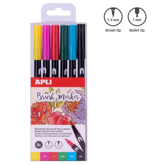 Markery dwustronne Brush Marker Apli - 6 kolorów APLI Kids