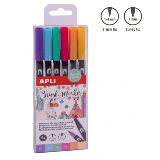 Markery dwustronne Brush Marker Apli - 6 kolorów pastelowych APLI Kids