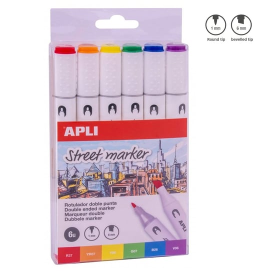 Markery dwustronne Street Marker Apli - 6 kolorów APLI Kids