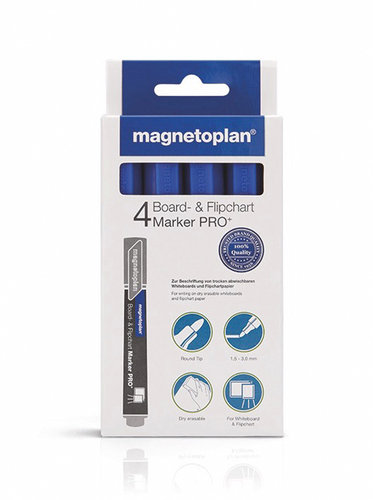 Markery suchościeralne + flipchart niebieski 4szt MAGNETOPLAN