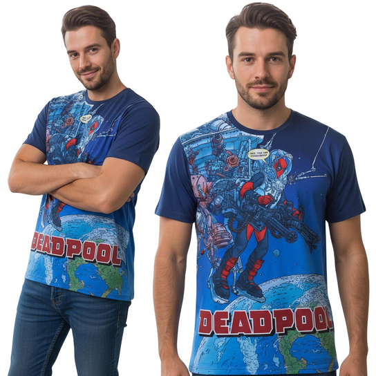 MARVEL Deadpool Granatowa, męska koszulka z krótkim rękawem, t-shirt DLA FANA L Marvel