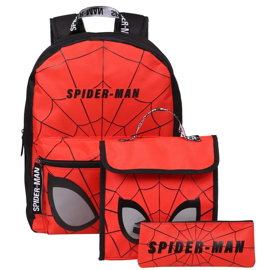 Marvel Spider-Man Plecak + Lunch Bag + Piórnik Czerwony, Duży, Szkolny Marvel