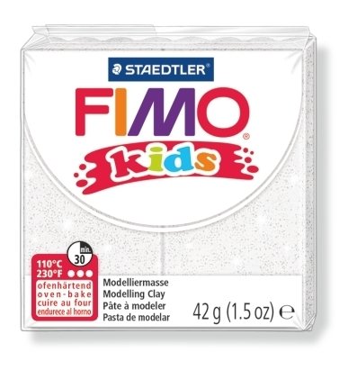 Masa plastyczna termoutwardzalna Fimo Kids, biała brokatowa, 42 g, kostka Staedtler
