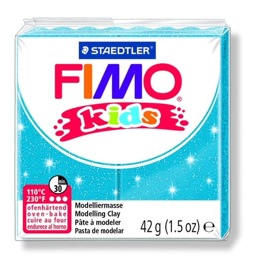 Masa plastyczna termoutwardzalna Fimo Kids, niebieska brokatowa, 42 g, kostka Staedtler