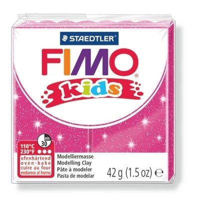 Masa plastyczna termoutwardzalna Fimo Kids, różowa brokatowa, 42 g, kostka Staedtler