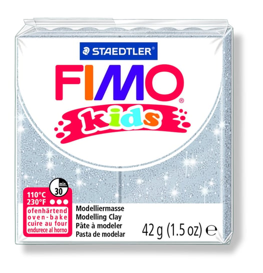 Masa plastyczna termoutwardzalna Fimo Kids, srebrna brokatowa, 42 g, kostka Staedtler