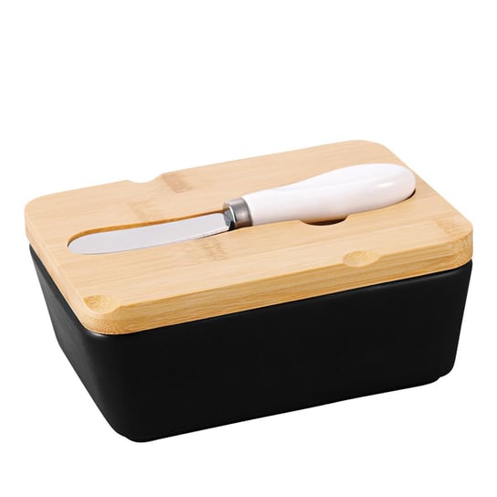 Maselnica z bambusową pokrywką i nożem Florina Adria 15,5x11x6 cm czarna Florina
