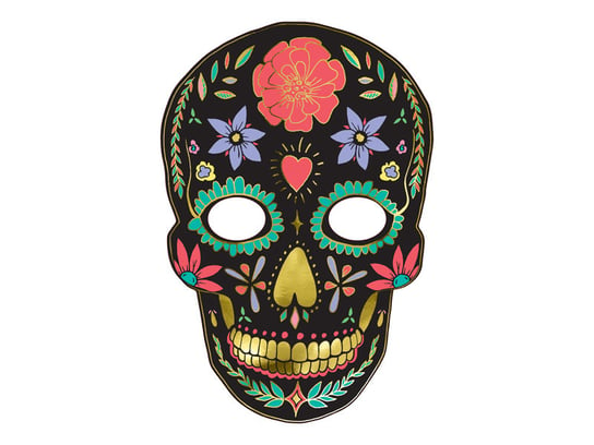 Maska, Dia de Los Muertos, czarna, rozmiar uniwersalny PartyDeco