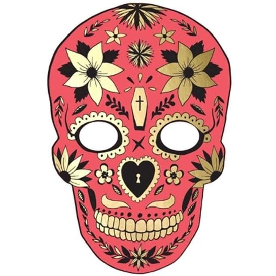 Maska, Dia de Los Muertos, czerwona, rozmiar uniwersalny PartyDeco