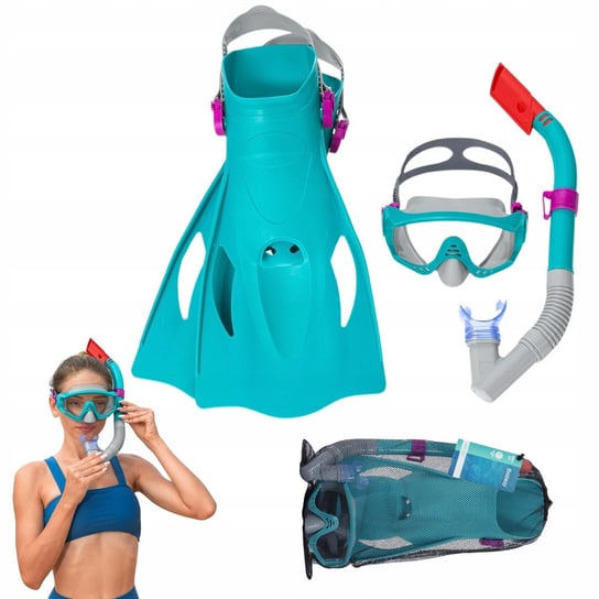 Maska Do Nurkowania Snorkelingu Z Rurką Zestaw Do Pływania + Płetwy 38-43 Bestway