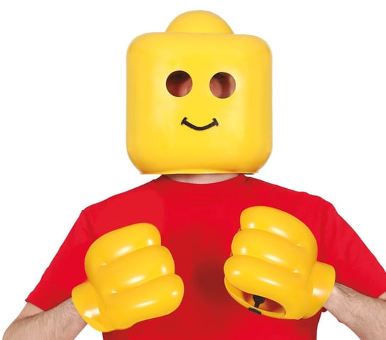 Maska i rękawice ludzika Lego żółty strój dodatki Guirca