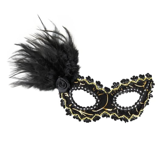 Maska karnawałowa na oczy z piórami czarno-złota Inna marka