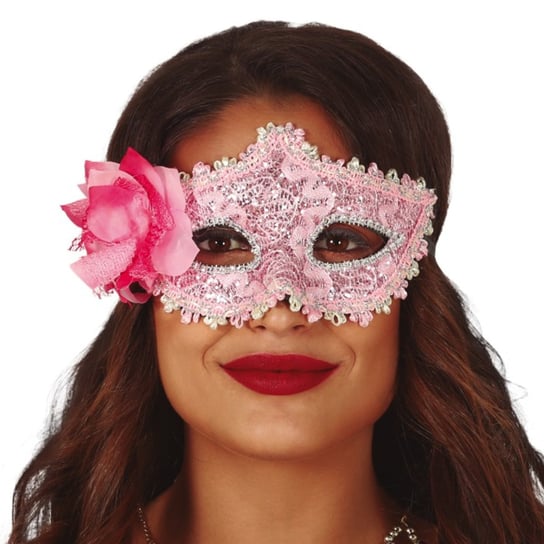 Maska Karnawałowa Różowa Z Kwiatem Róży I Cekinami ABC