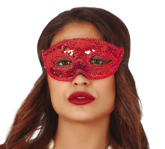 Maska karnawałowa z cekinami, czerwona Guirca