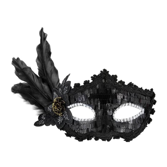 Maska karnawałowa z piórami czarna, 18x22 cm Inna marka