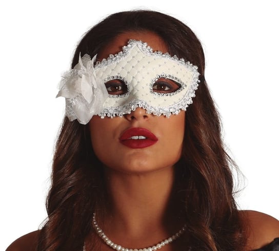 Maska karnawałowa z różą, biała Guirca