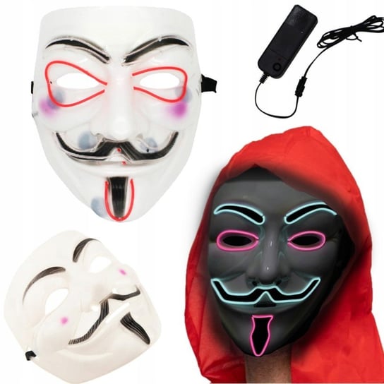 Maska Led Świecąca Ledowa Halloween Imprezę Kostium Anonymous Acta Baterie OpenHome