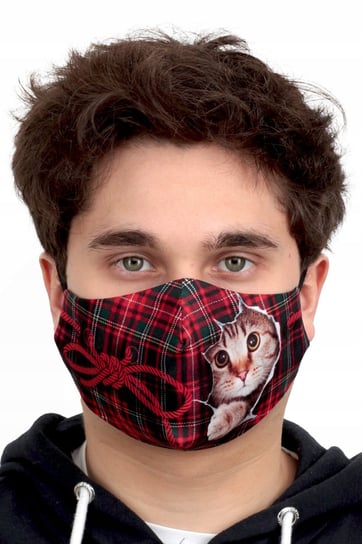Maska maseczka bawełniana dwuwarstwowa profilowana, maska kot w kratce ABG-DRUK