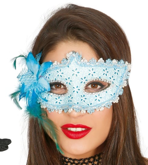 Maska Wenecka Błękitna Z Kwiatem Karnawałowa Dodatek Do Stroju Halloween ABC