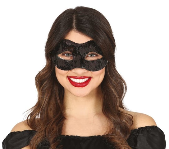 Maska wenecka czarna ozdobna z cekinami na oczy ABC