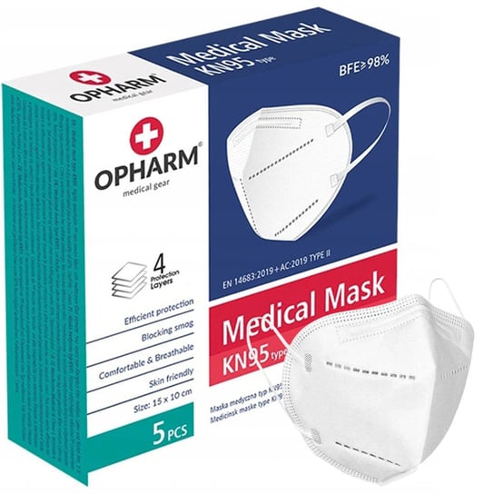 Maski medyczne KN95 Opharm 5 szt. - białe (kartonik) Inne