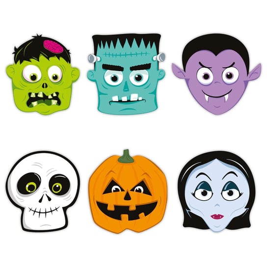 Maski papierowe halloween monsters potwory 6szt ABC