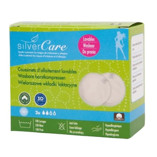 Masmi, Silver Care, Wkładki laktacyjne wielorazowe z bawełny organicznej, 2 szt. Masmi