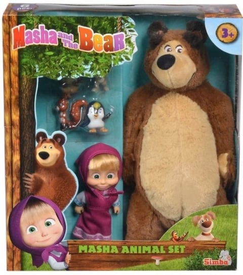 Masza i Niedźwiedź, lalka z misiem i  zwierzątami, zestaw Simba
