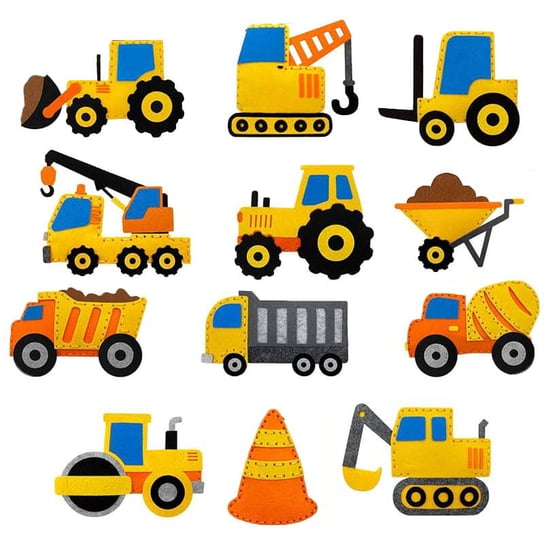 Maszyny budowlane - filcowy zestaw do szycia DIY - 12 elementów HABARRI
