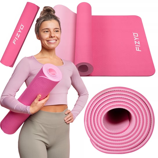 Mata do Ćwiczeń Jogi Pilates FIZYO Gimnastyczna Fitness TPE 183x61cm Różowa Fizyo