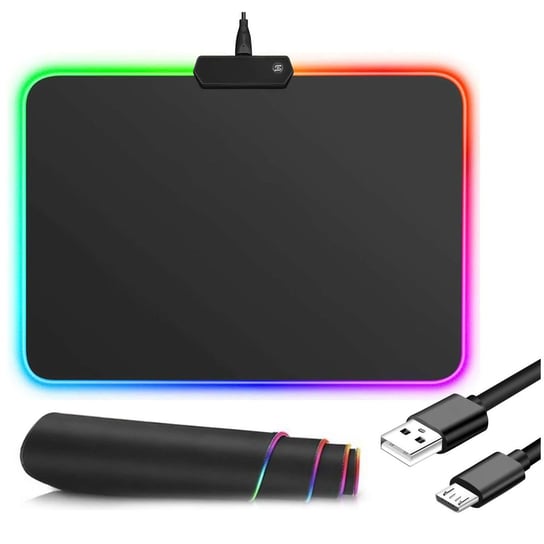 Mata na biurko antypoślizgowa Podświetlana podkładka gamingowa pod mysz RGB LED 355 x 255mm Czarna 4kom.pl