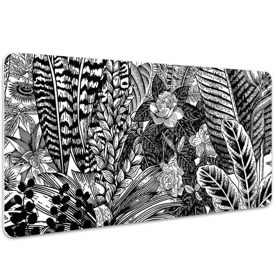 Mata ochronna na blat Czarno-białe liście 100x50 cm, Dywanomat Dywanomat