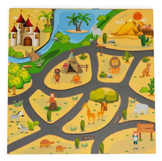 Mata Piankowa Dla Dzieci Puzzle Safari 9El 93X93Cm Ecotoys