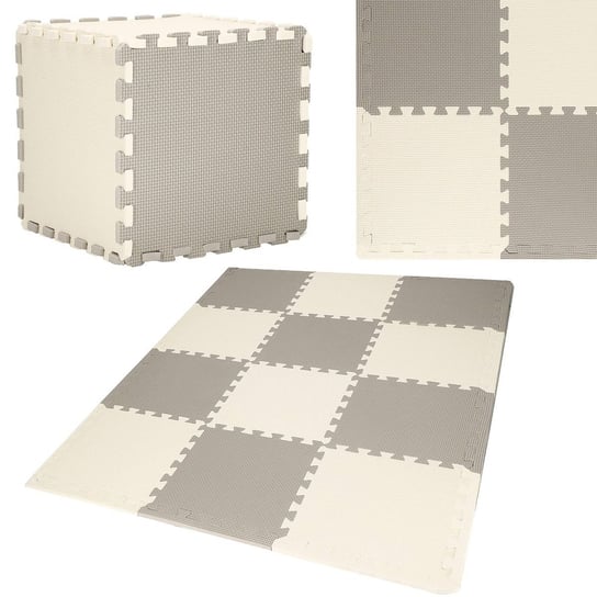 Mata piankowa kwadraty 118x90 cm kremowe szare puzzle pianka EVA Springos