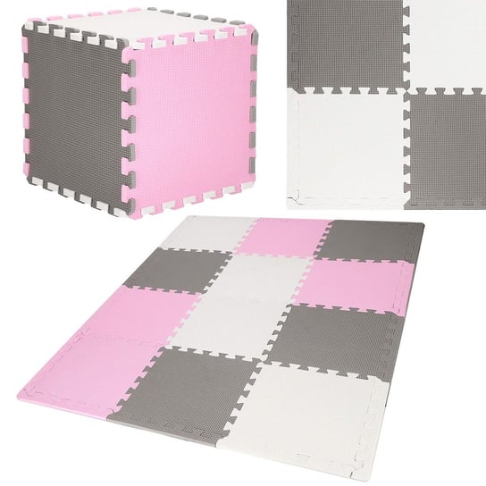 Mata piankowa kwadraty 118x90 cm szare białe różowe puzzle pianka EVA Springos