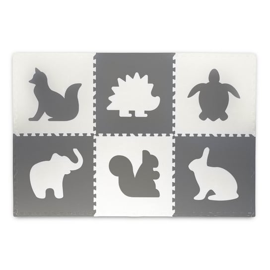 Mata piankowa puzzle edukacyjne, Zwierzątka, 60x60 cm, 6 szt., szara, Ricokids Ricokids