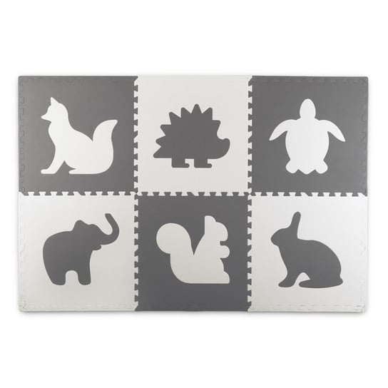 Mata piankowa Puzzle piankowe edukacyjna   Zwierzątka, 60x60 cm, 6 szt., szaro-biała, Ricokids Ricokids