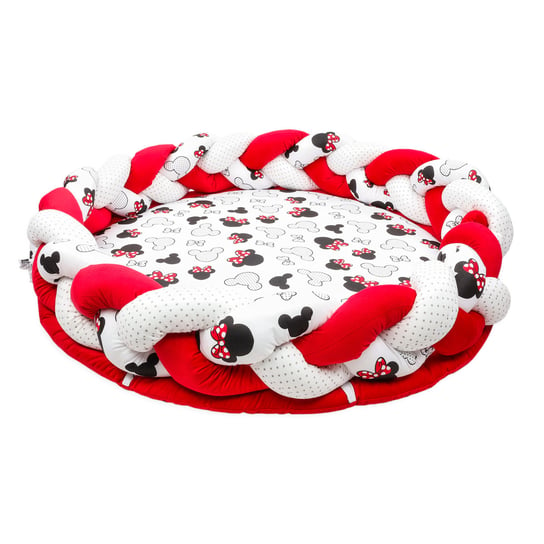 Mata podłogowa dla dzieci z ozdobną poduszką - Mata do zabawy jako przytulny materac lub okrągły składany kocyk do raczkowania 100 cm Myszka Totsy Baby