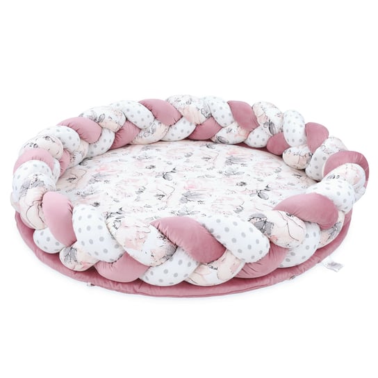Mata podłogowa dla dzieci z ozdobną poduszką - Mata do zabawy jako przytulny materac lub okrągły składany kocyk do raczkowania 100 cm Róża Totsy Baby