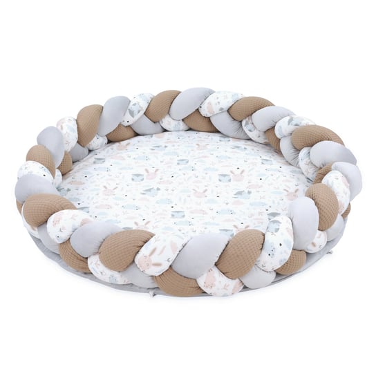 Mata podłogowa dla dzieci z ozdobną poduszką - Mata do zabawy jako przytulny materac lub okrągły składany kocyk do raczkowania 100 cm Sówki Totsy Baby