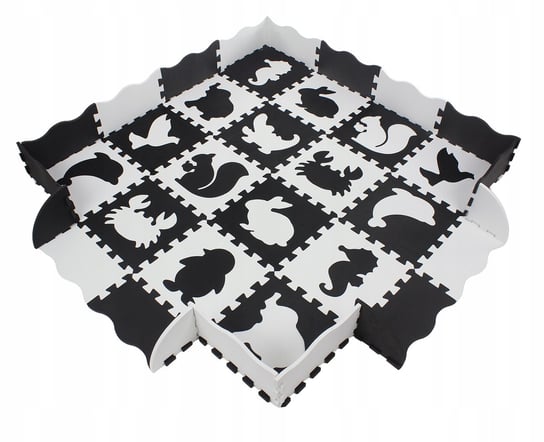 Mata puzzlowa 150x150cm  czarno-biała zwierzątka Nelino