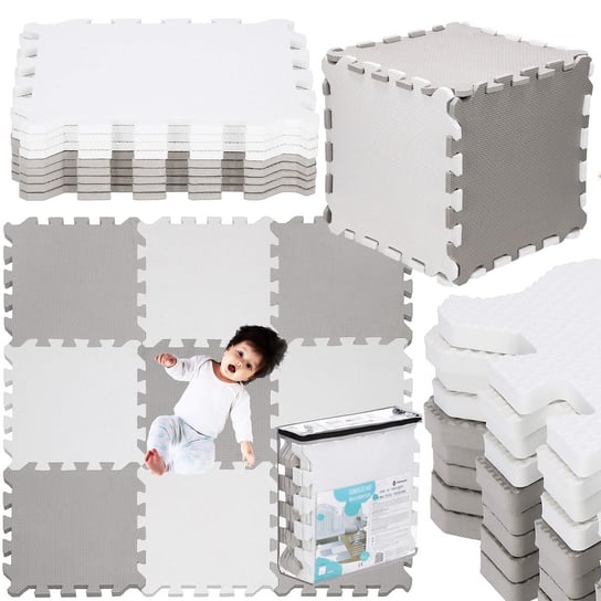 Mata składana puzzle piankowe dla dzieci95,5x95,5 cm pianka EVA szaro-biała Springos