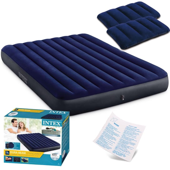 Materac dmuchany welurowy 152x203 cm Intex 64759 + 2 x poduszka Intex 68672 Intex