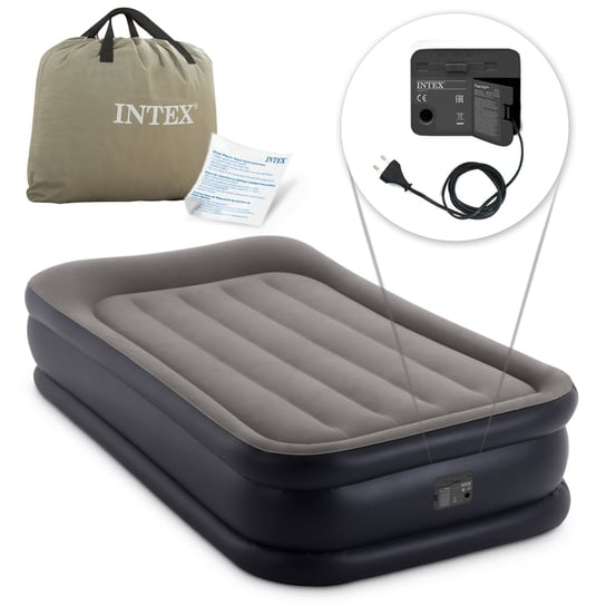 Materac dmuchany, welurowy, jednoosobowy, Pillow Twin, z wbudowana pompką, 99x191x42 cm Intex Intex