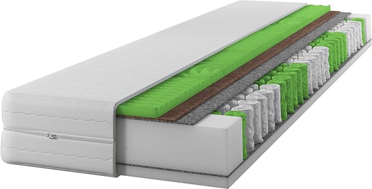 Materac IZER 80x190| Dwustronny H3/H4| 7 stref | Rdzeń ze sprężyn kieszeniowych |KOKOS | Pianka do masażu | Pikowany pokrowiec | Materac sprężynowy Izer