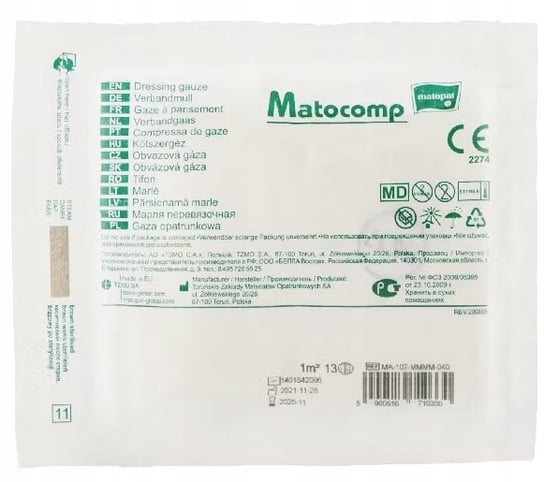 Matocomp Gaza opatrunkowa jałowa 13-nitkowa 0,25 m2, 1 sztuka TZMO