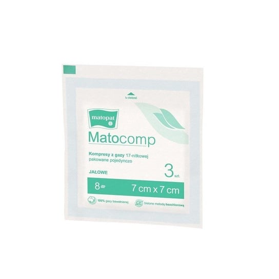 Matocomp, Kompresy gazowe jałowe 17-nitkowe 8-warstwowe 7 cm x 7 cm, 3 szt. Matocomp