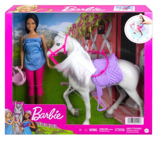 Mattel, Barbie, Lalka brunetka z koniem Mattel