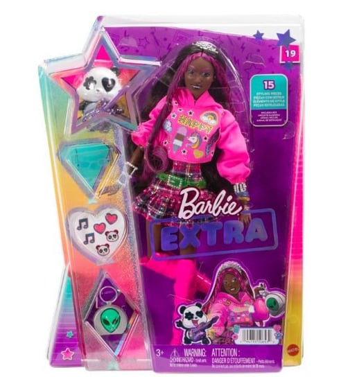 Mattel, Barbie, Lalka extra brunetka z różowymi pasemkami Mattel