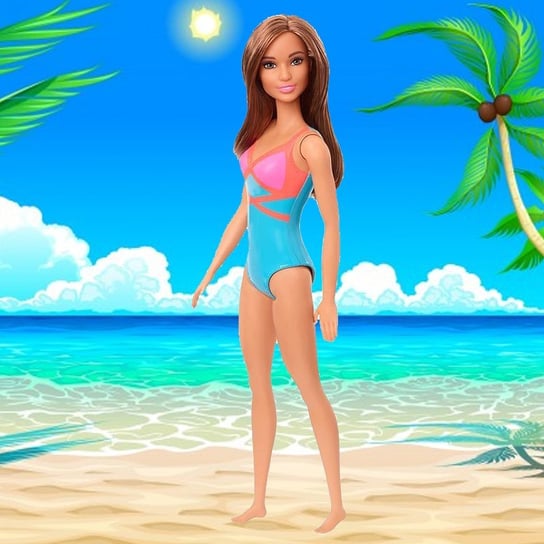 Mattel Barbie Lalka Plażowa Szatynka w Niebieskim Stroju Mattel